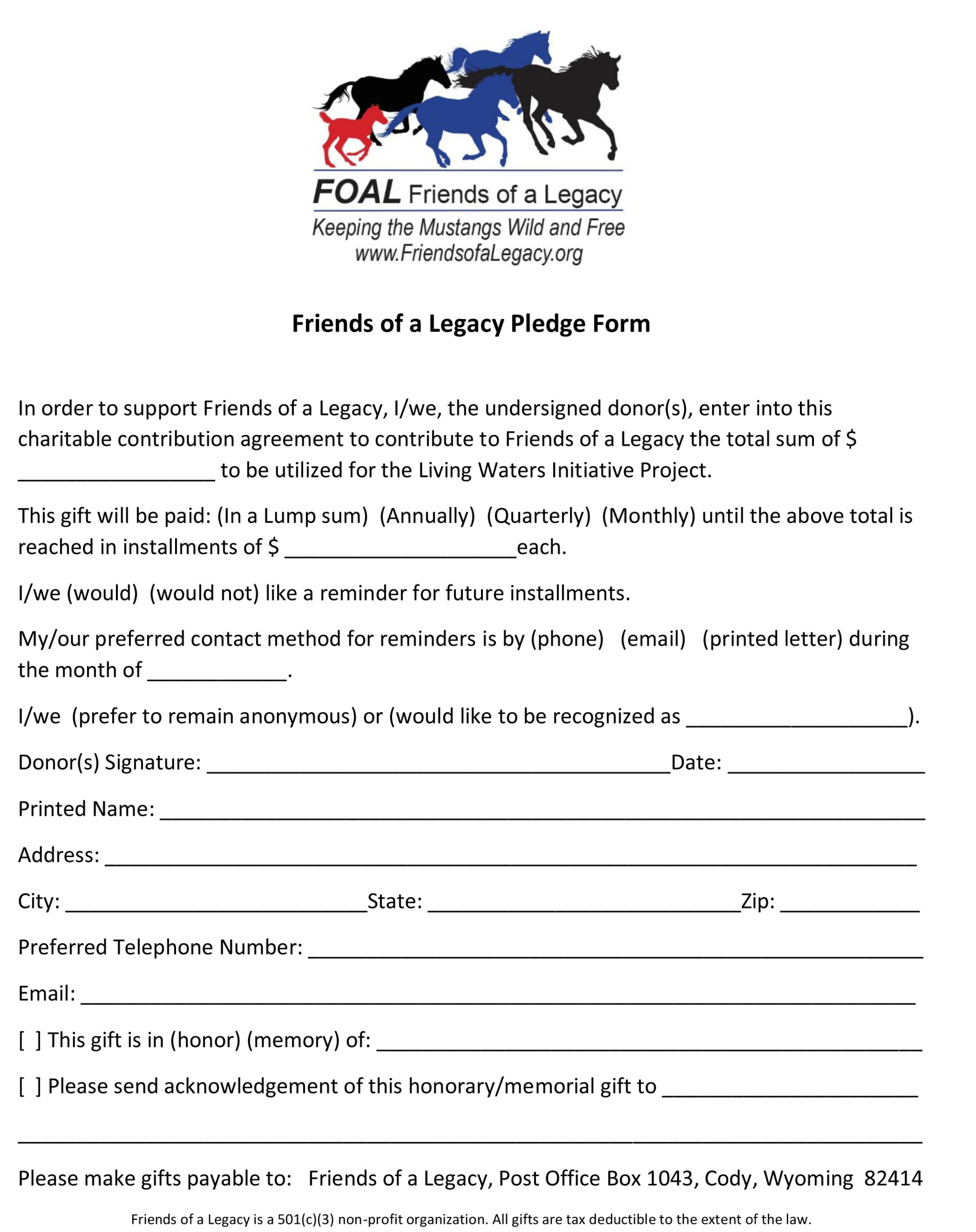 Friends of a Legacy Pledge Form